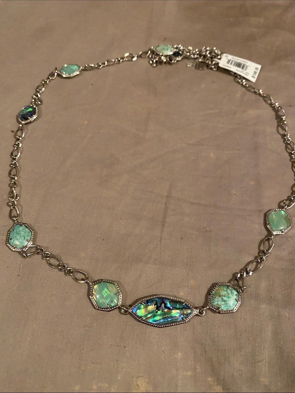 Kendra Scott Silver-Tone Abalone & Aqua Stone Link Necklace